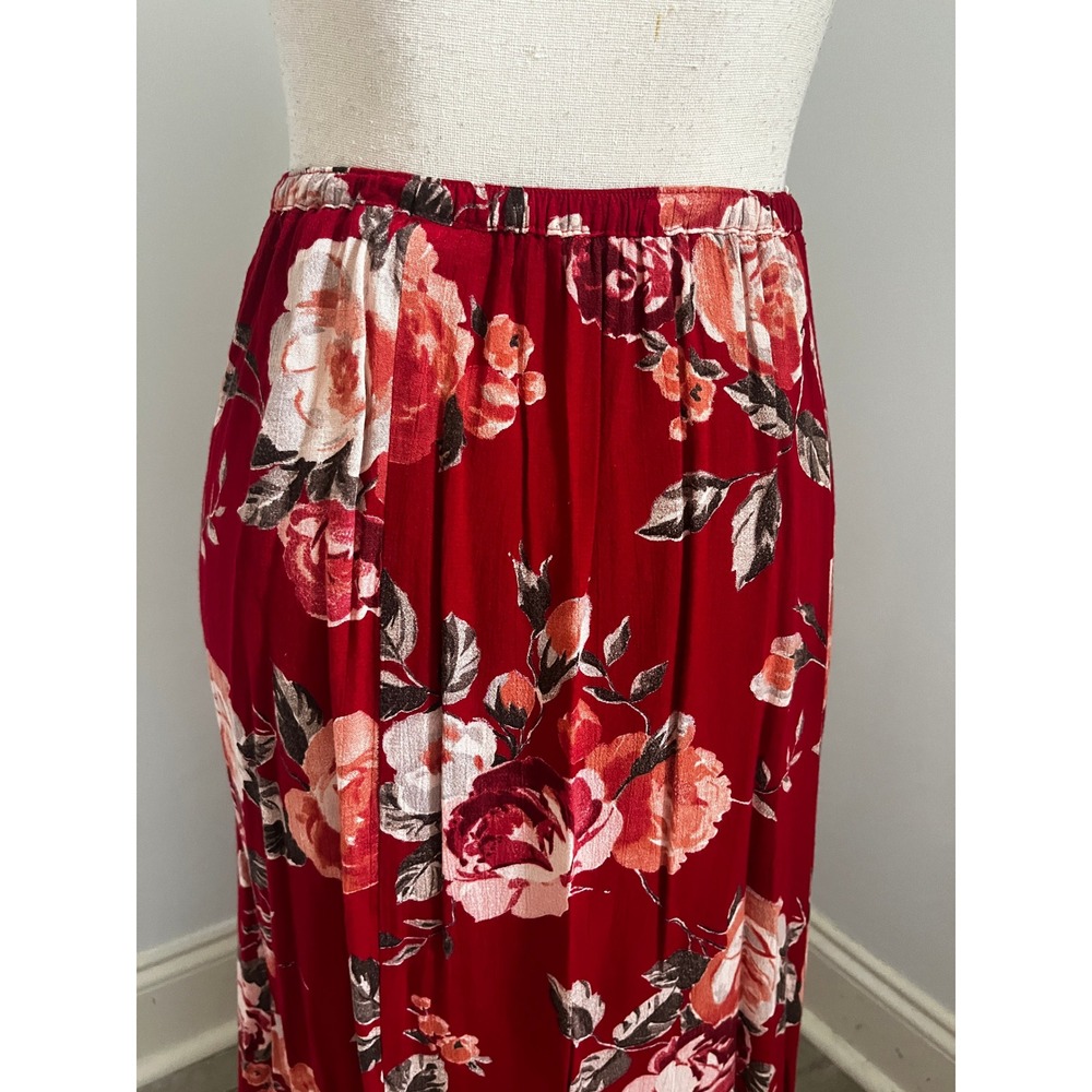 Vintage Red Floral Maxi Skirt sz Small 25 Coastal Chic Resort 80s Boho Romantic - Picture 10 of 10